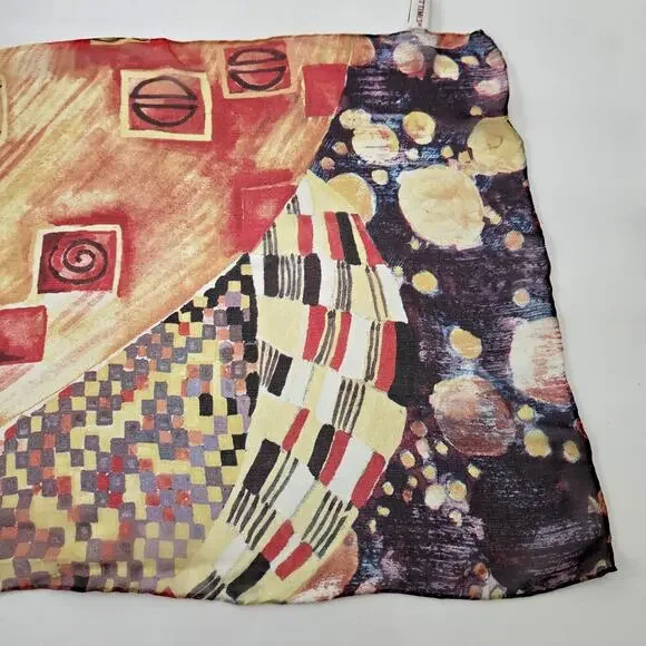 Vintage Past Times 100% Silk Chiffon Scarf Geometric Op Art Print, 15" x 58" - Picture 6 of 9